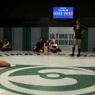 Iona Grace in 'Round 3 of the August Live Tag Team Brutal submissions, Crushing leg scissors.'