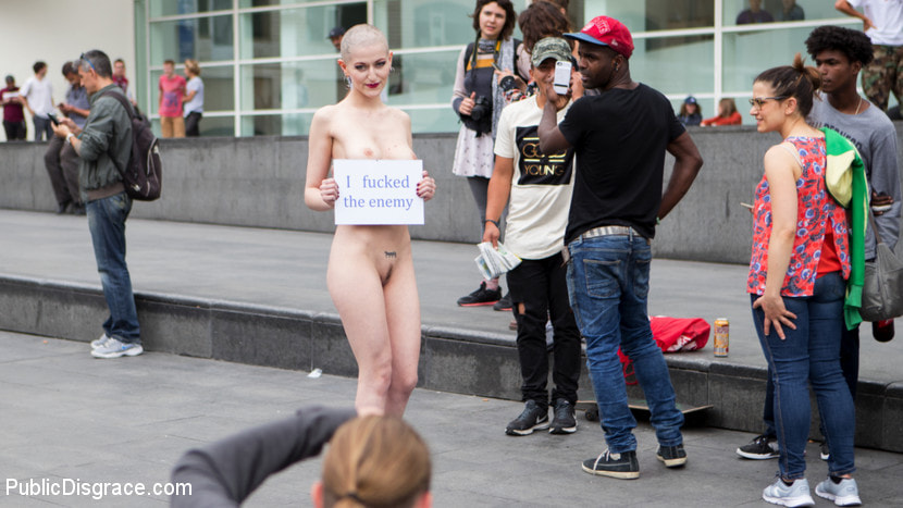 Petitie Slut Nerea Falco Shaves Head and Gets Gang Fucked in Public!