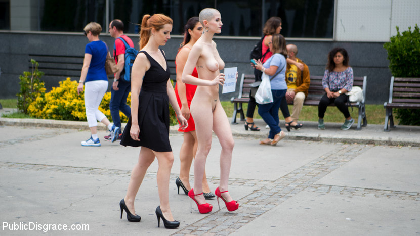 Petitie Slut Nerea Falco Shaves Head and Gets Gang Fucked in Public!