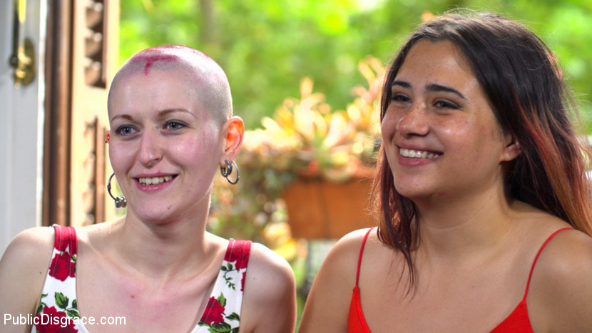 Petitie Slut Nerea Falco Shaves Head and Gets Gang Fucked in Public!