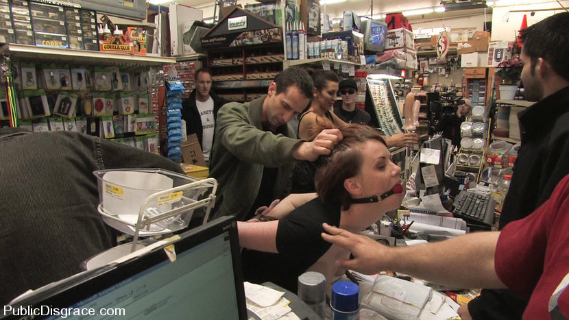 Hot redhead gets publicly fucked and fondled in a hardware store