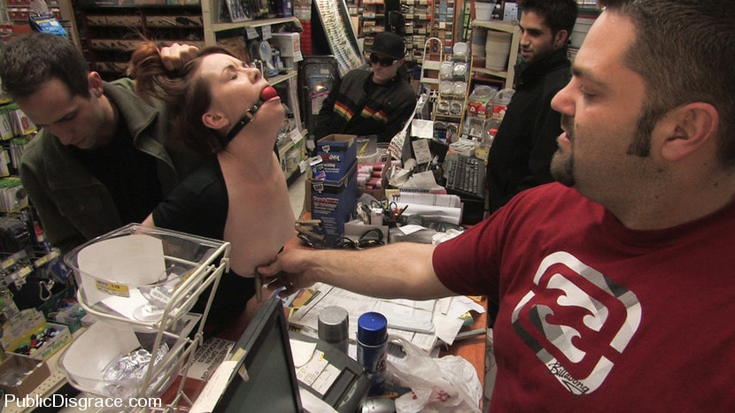 Hot redhead gets publicly fucked and fondled in a hardware store
