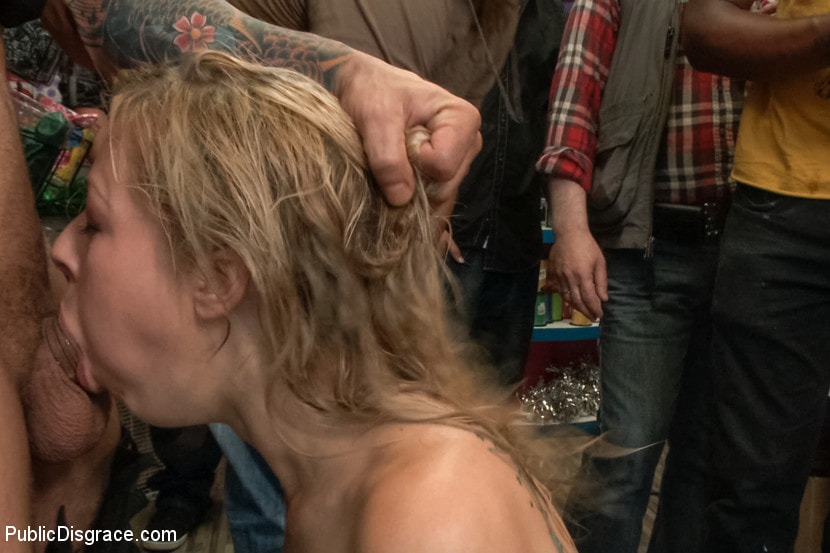 Blonde Babe is Bound and Ass Fucked in Public