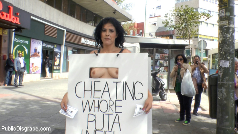 Cheating Wife's Big Hot Ass Shamed Fully Naked In Public Display