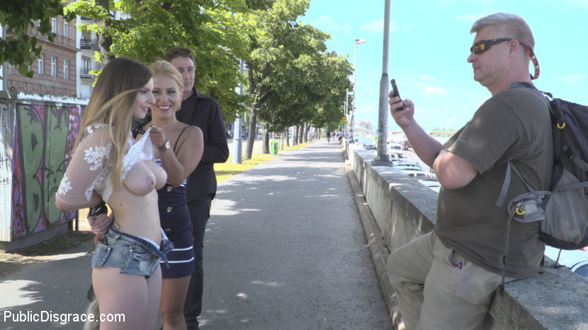All Natural Busty Brunette Anal Slut First Time DP on Public Disgrace!