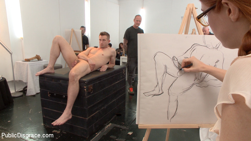 Slutty redhead shocks art students by taking giant cock in all holes