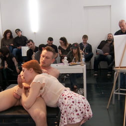 Slutty redhead shocks art students by taking giant cock in all holes