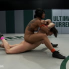 Saffron in 'Brutal head scissors, body locks and back breakers and ass fucking. The roughest match of the year!'